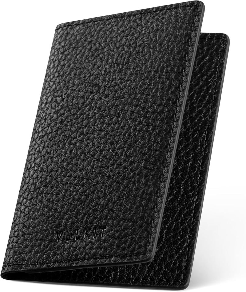 VULKIT Leather Business Card Holder 2 Sided Slim Business Name Card Organizer for Men or Women (Litchi Black) - Image 1